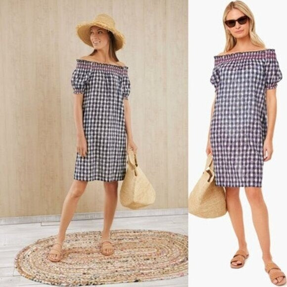 Tuckernuck NEW Tnuck Beach Embroidered Blue Check Gingham Toulon Coverup Size M
